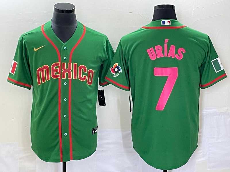 Mens Mexico Baseball #7 Julio Urias 2023 Green World Classic Stitched Jersey3